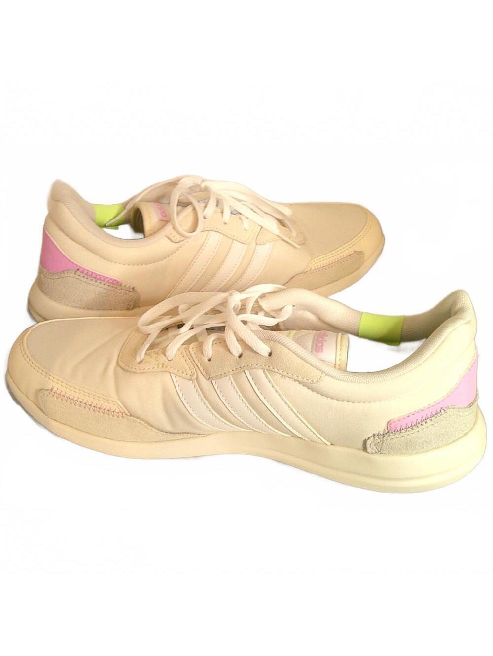 Adidas Off-White Beige Sneakers Women's 11 - Neon Accents - Picture 3 of 9